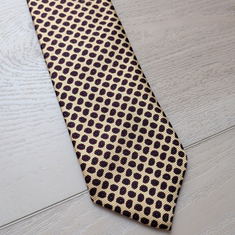 Vintage Polo Ralph Lauren‎ Neiman Marcus Tie Necktie Gold Red Geometric Silk